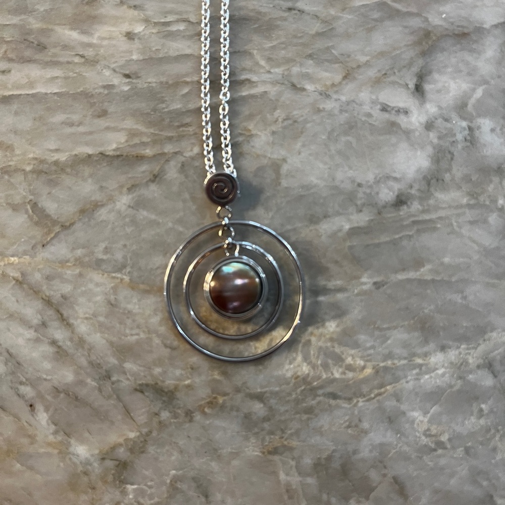 Kameleon Sterling Silver Double Ring Pendant Necklace